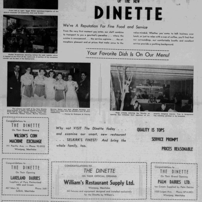 Newspaper article advertising the grand opening of the new dinette