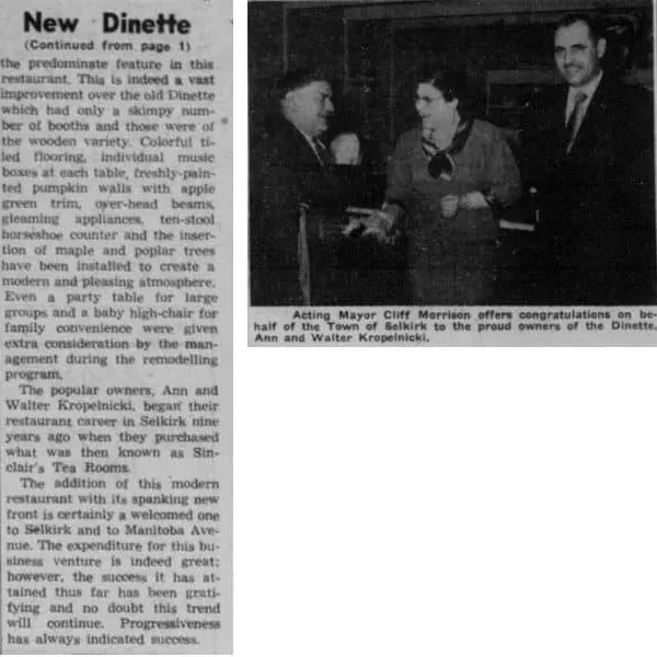 Newspaper article titled the new dinette with a featured photo of a mayoral congratulations