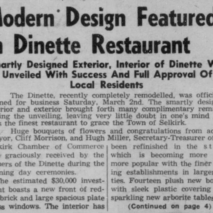 Newspaper article titled modern design featured in Dinette restaurant
