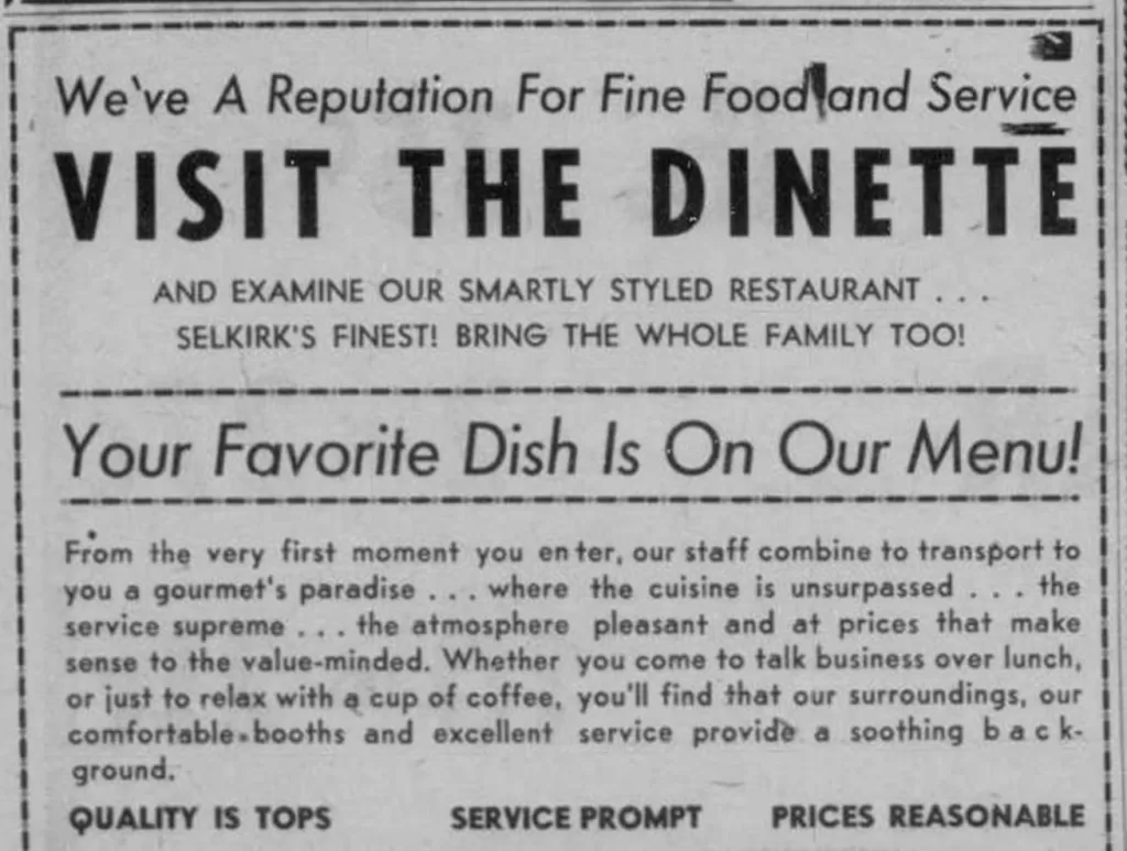 Visit the Dinette, 1957, Selkirk Enterprise