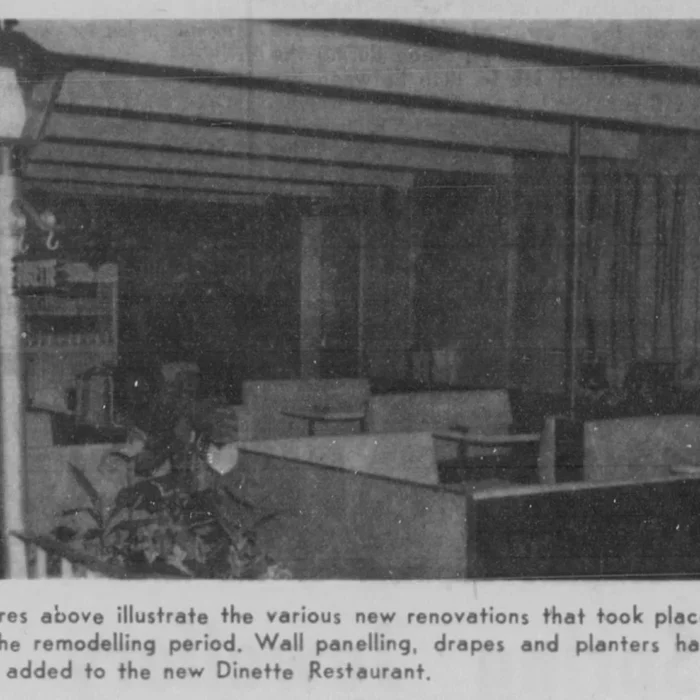 Black and white picture of the Dinette restaurant in 1960