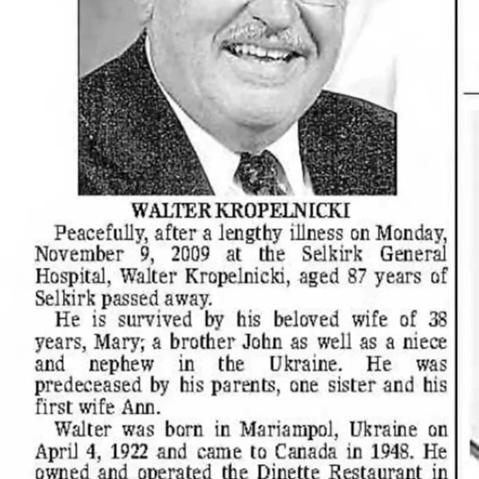 Black and white picture featured in Walter Kropelnicki's obituary