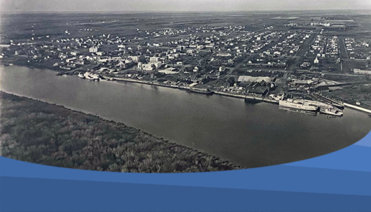 Black and white aerial view of Selkirk