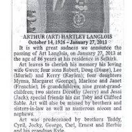 Arthur H. Langlois, 2013, Shirley Deglan Black and white obituary of Arthur H. Langois