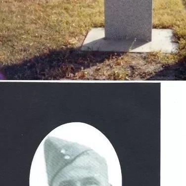 John E. Langlois, 1988, Shirley Deglan Gravestone and portrait of John E. Langois