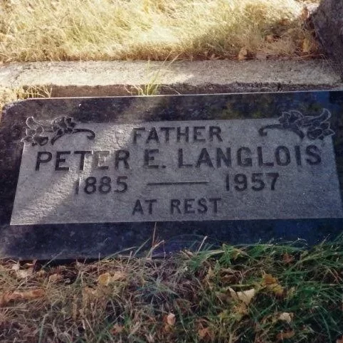 Peter E. Langlois Gravestone, 1957, Shirley Deglan Gravestone of Peter E. Langois 1885 - 1957 with text reading "At Rest"