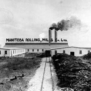 Manitoba Rolling Mill, c1905, Archives of Manitoba, Still Images Section St. Boniface Collection Buildings Business Black and white photo of the front of the Manitoba Rolling Mills from afar