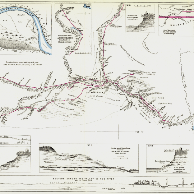 Map of Part of the Valley of Red River North of the 49th Parallel, Date Unknown, H.Y. Hind Large with rivers and roads highlighted