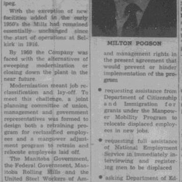 Mill Program on Schedule, 1966, Selkirk Enterprise Newspaper article titled Mill Program on Schedule