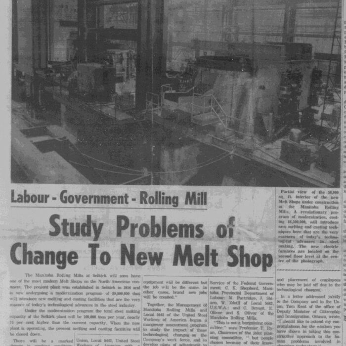 Study Problems of Change to New Melt Shop, 1966, Selkirk Enterprise Newspaper article titled study problems of change to new melt shop, 1966