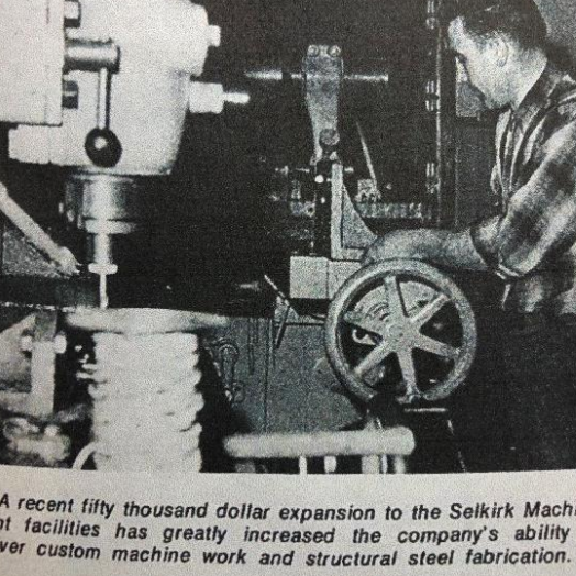 Expansion to Selkirk Machine Plant, Date Unknown, Fraser Stewart Black and white newspaper feature photo of the expansion of the Selkirk Machine plant
