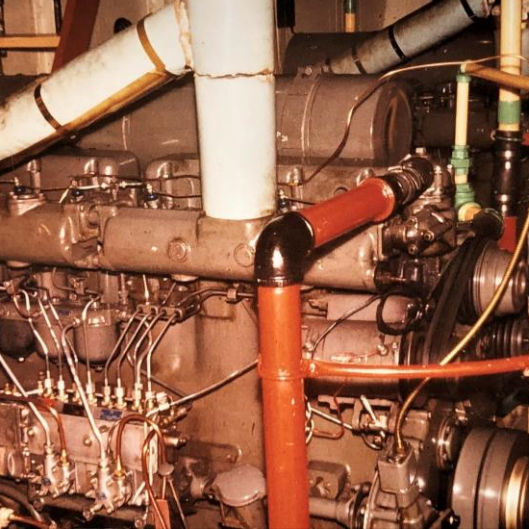 One of the 280 HP Diesels Installed on the Joe Simpson, 1963, Fraser Stewart A diesel engine installed in the Joe Simpson boat