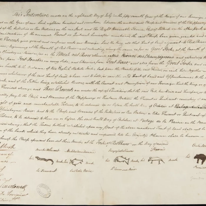 Peguis-Selkirk Treaty, 1817, Province of Manitoba Handwritten Peguis Selkirk treaty in 1817