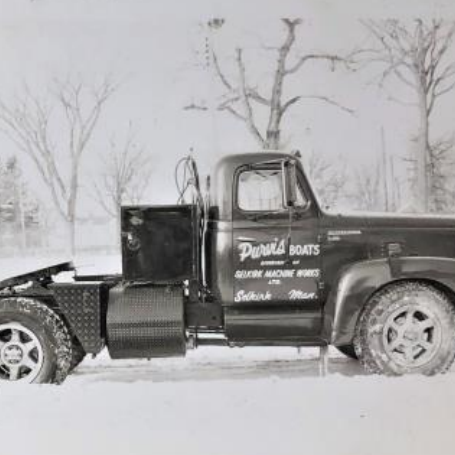 Purvis Boats Delivery Truck, 1964, Fraser Stewart The Purvis boats delivery truck from 1964 in black and white