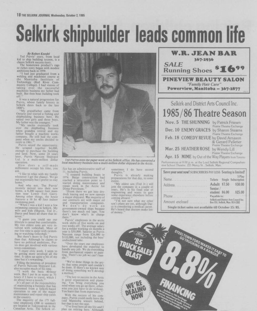 Selkirk Shipbuilder Leads Common Life, 1985, Selkirk Journal