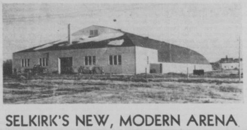 Black and white photo of the new Selkirk Arena from a newspaper article