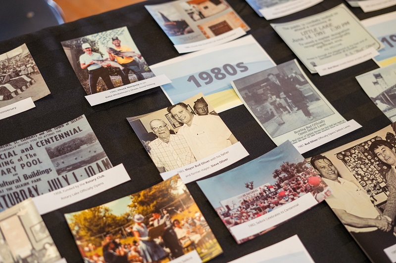 Coloured photos of a collage of Selkirk's history in photos at the Evening of History event