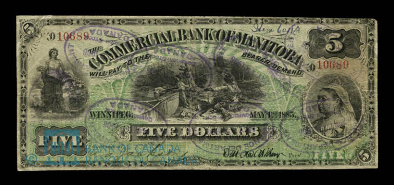 Very old 5 dollar bill from Commercial Bank of Manitoba