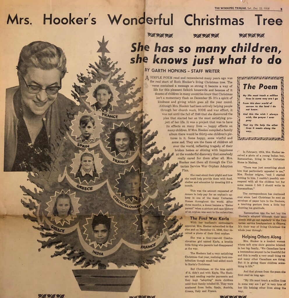 Newspaper clipping of Ruth Hookers Christmas Tree 1956