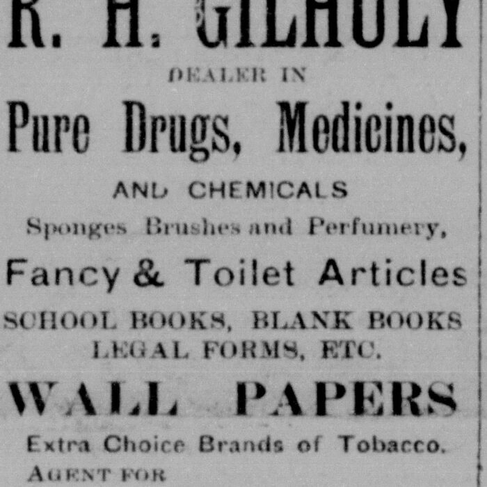 Gilhuly’s Drug Store Ad, September 12 1902, Selkirk Record and Canadian Fishing Gazette Newspaper ad for R.H. Gilhuly's, advertising such things as medicine and wall paper.