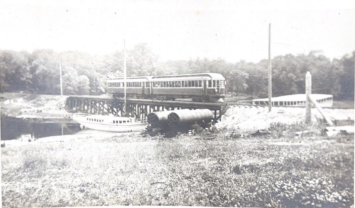 Winnipeg, Selkirk and Lake Winnipeg Street Car going over a bridge