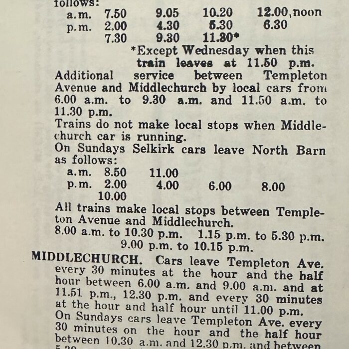 A time sheet of when all trains were running in which areas.