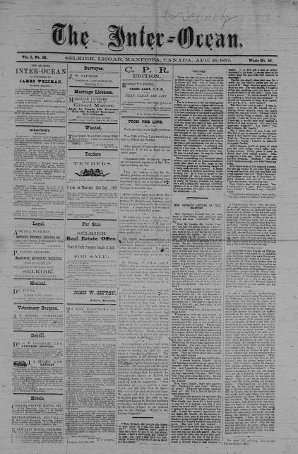 Front page of the Inter-Ocean with only text.