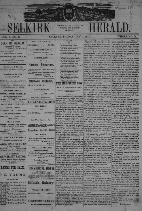 Front page of the Selkirk Herald with only text.
