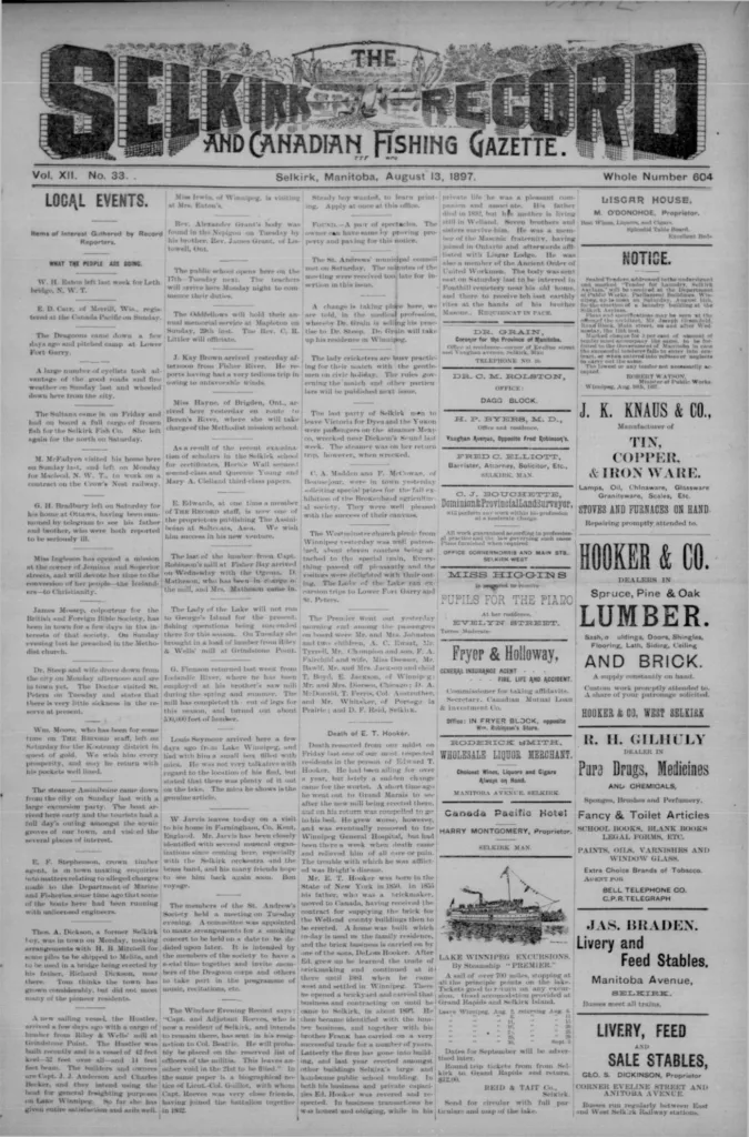 Front page of the Selkirk Record and Canadian Fishing Gazette