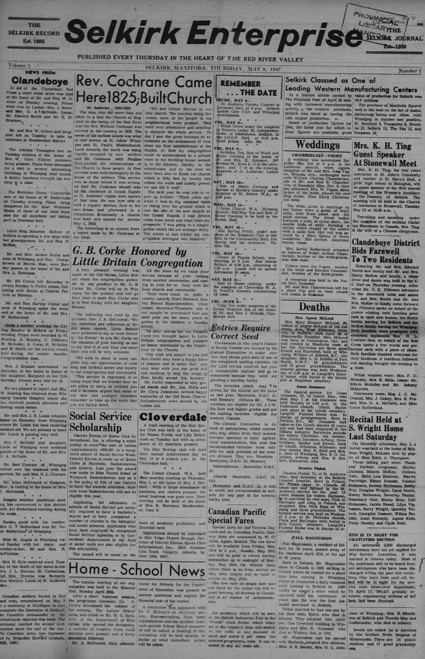 Front page of the Selkirk Enterprise