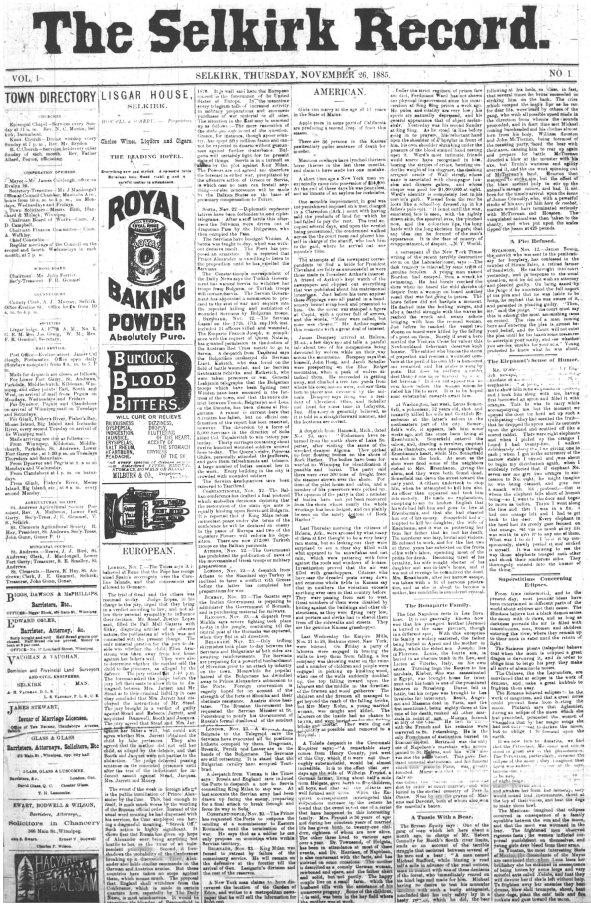 Front page of a newspaper, with small illustrations.