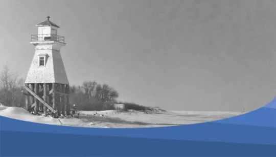 Lighthouses Feature Image Red River Front Range Lighthouse shown in a black and white photo