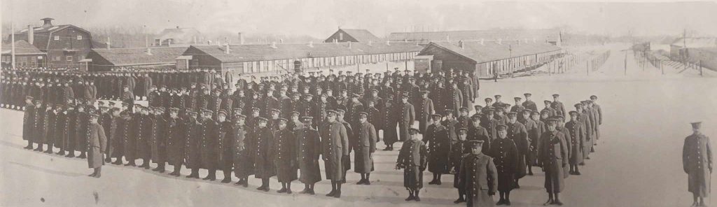Black and white photo of soldiers lined up