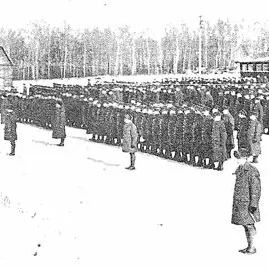 Black and white photo of soldiers lined up
