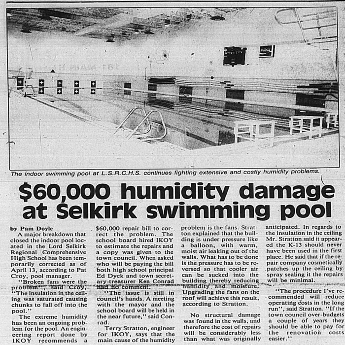 $60,000 Humidity Damage at Selkirk Swimming Pool, 1987, Selkirk Enterprise $60,000 Humidity Damage at Selkirk Swimming Pool