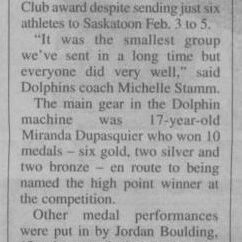 Dolphins Do Well at Man.Sask., 2006, Selkirk Journal Dolphins Do Well at Man.Sask.