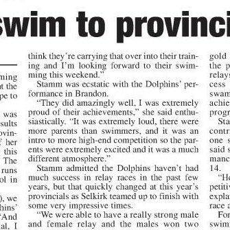 Dolphins Swim to Provincial Medals, 2009, Selkirk Journal Dolphins Swim to Provincial Medals