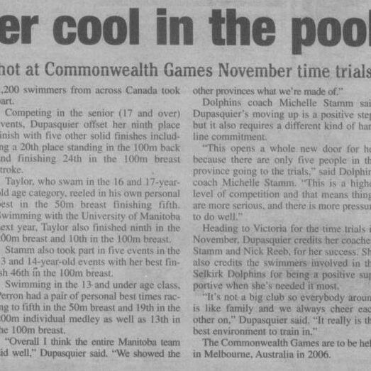 Dupasquier Cool in the Pool, 2005, Selkirk Journal Dupasquier Cool in the Pool