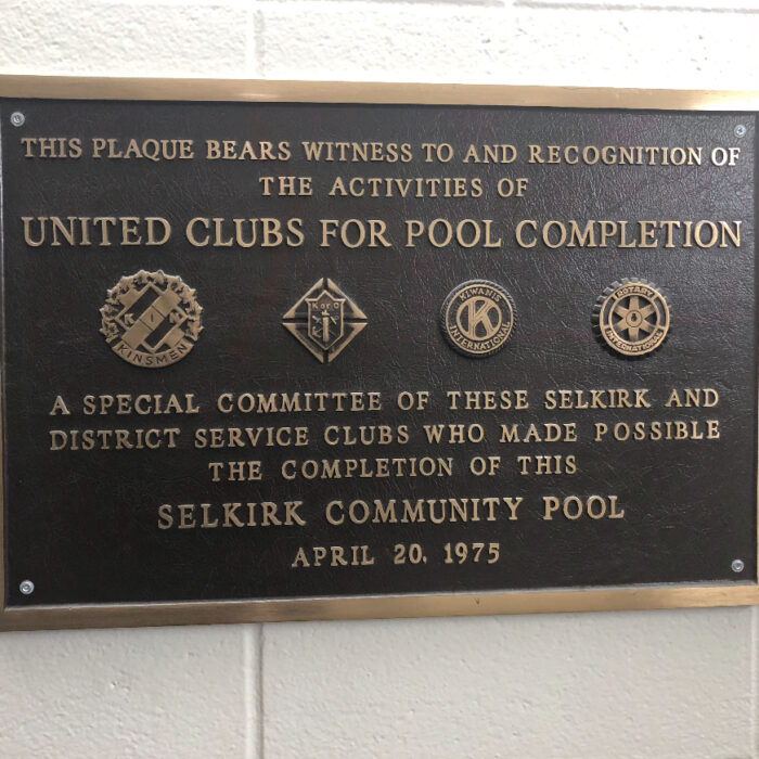 Plaque for Recognition of the Completion of the Pool, 2025, Selkirk Museum Collection Plaque for recognition of the completion of the pool