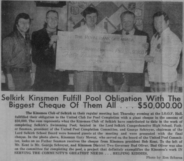 Selkirk Kinsmen Fulfill Pool Obligation With the Biggest Cheque of Them All...,000
