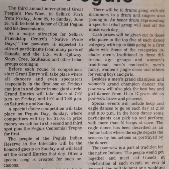 A Pow Wow for Peguis, 1982, Selkirk Enterprise A Pow Wow for Peguis, 1982, Selkirk Enterprise