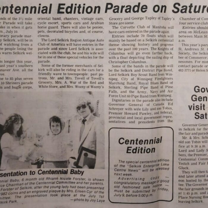 Centennial Edition Parade on Saturday, 1982, Selkirk Enterprise Centennial Edition Parade on Saturday