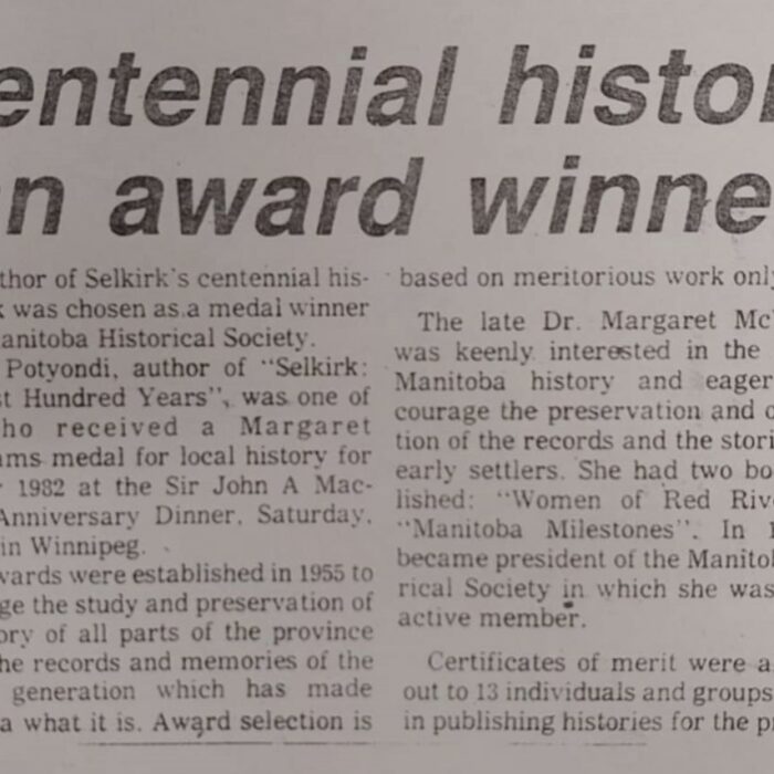 Centennial History An Award Winner, 1983, Selkirk Enterprise Centennial History An Award Winner