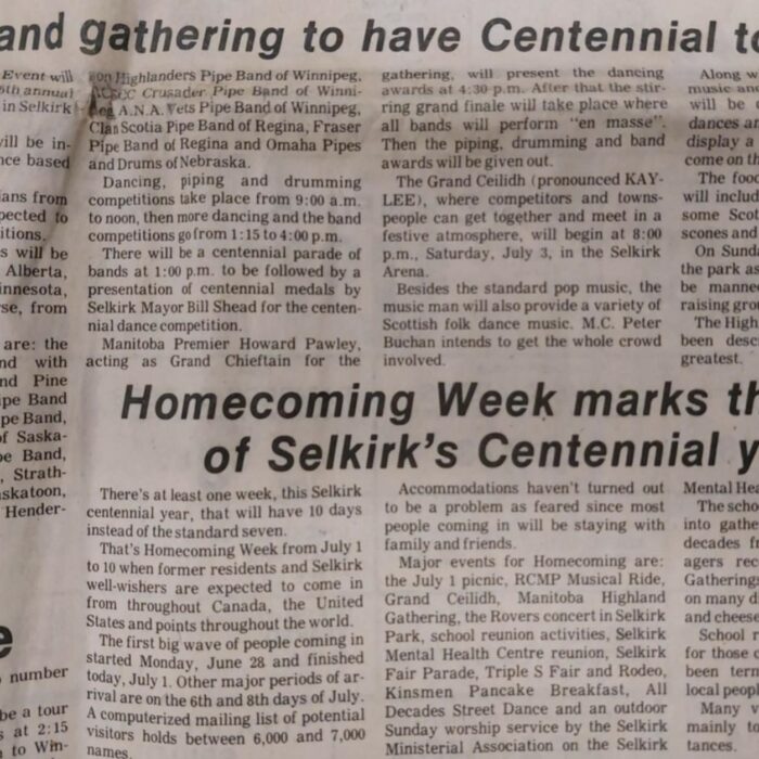 Highland Gathering to Have Centennial Touch, 1982, Selkirk Enterprise Highland Gathering to Have Centennial Touch