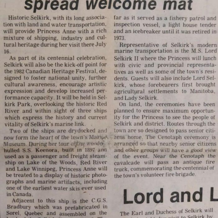 Historic Selkirk to Spread Welcome Mat, 1982, Selkirk Enterprise Historic Selkirk to Spread Welcome Mat