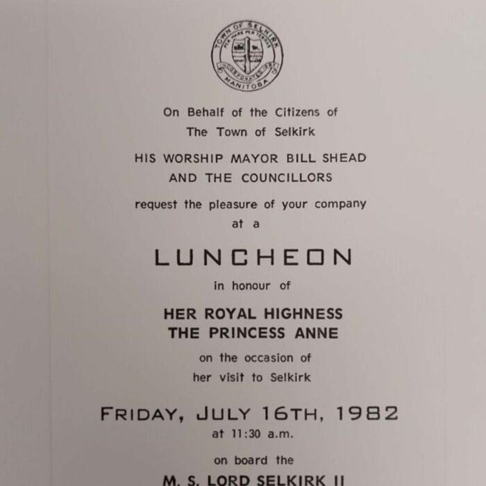 Luncheon with Princess Anne Invitation, 1982, Selkirk Museum Collection Luncheon with Princess Anne Invitation