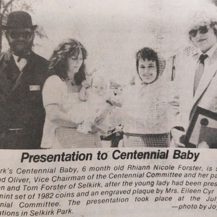 Presentation to Centennial Baby, 1982, Selkirk Enterprise Presentation to Centennial Baby