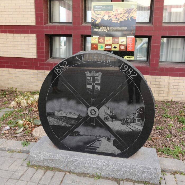 Selkirk Centennial Stone at Civic Office, 1982, Selkirk Museum Collection Colour image of the commemorative stone situated at the front of Civic Office