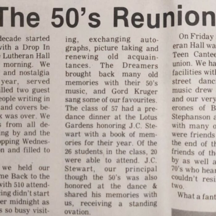 The 50's Reunion, 1982, Selkirk Enterprise The 50's Reunion