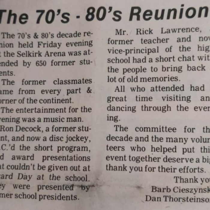 The 70's - 80's Reunion, 1982, Selkirk Enterprise The 70's - 80's Reunion